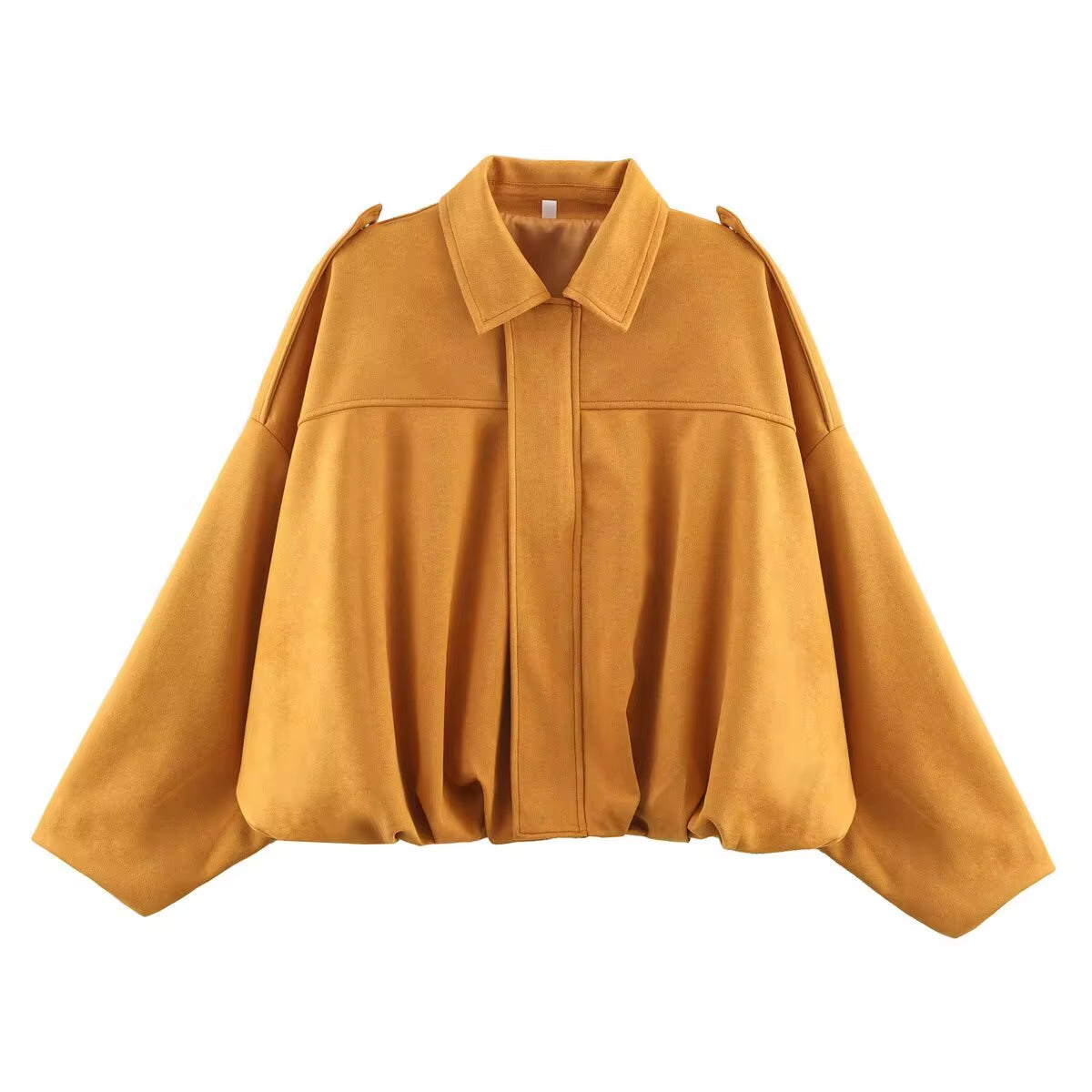 New 2025 Women Suede Textured Bomber Jacket Long Sleeve Lapel Collar Loose Coats Casual Female Outerwear Chic Tops
