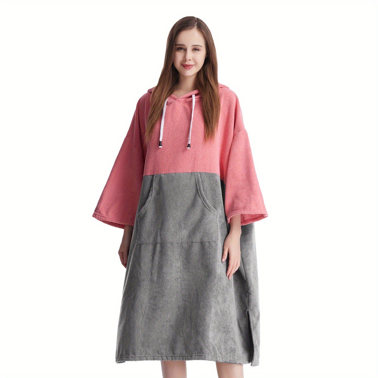 Mutao Quick-Dry Hooded Changing Robe - Cozy Terry Towel Poncho with Front Pocket, Windproof & Perfect for Beach, Surfing, Diving, Swimming - One Size Fits All, Machine Washable