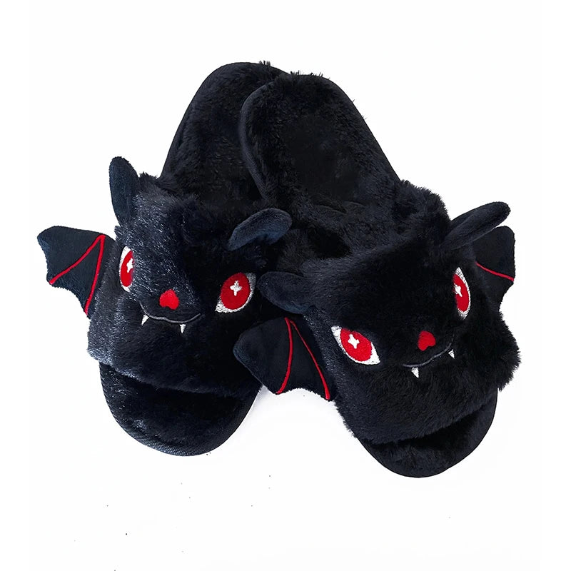 Halloween Bat Plush Slippers for Women and Men - Lightweight, Silent, and Fuzzy Home Footwear for Adults and Kids