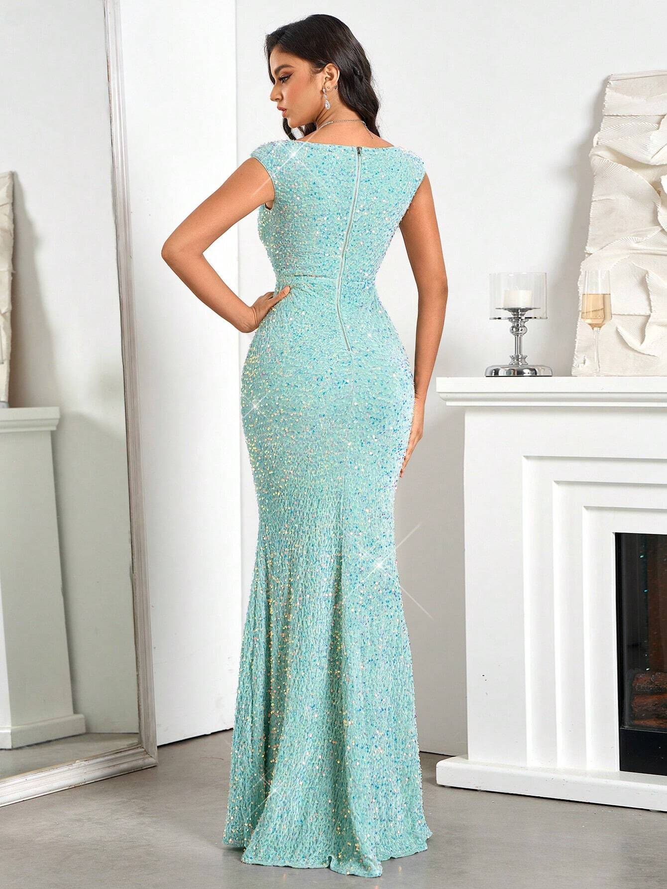 Belle Sequin High Waisted Vest Dress, Long Dress, Fish Tail Elegant Women'S Dress Wedding Guest Summer Maxi Women Dresses for Holiday Party Clothes