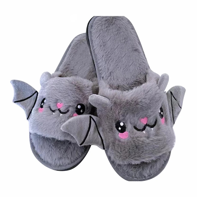 Halloween Bat Plush Slippers for Women and Men - Lightweight, Silent, and Fuzzy Home Footwear for Adults and Kids