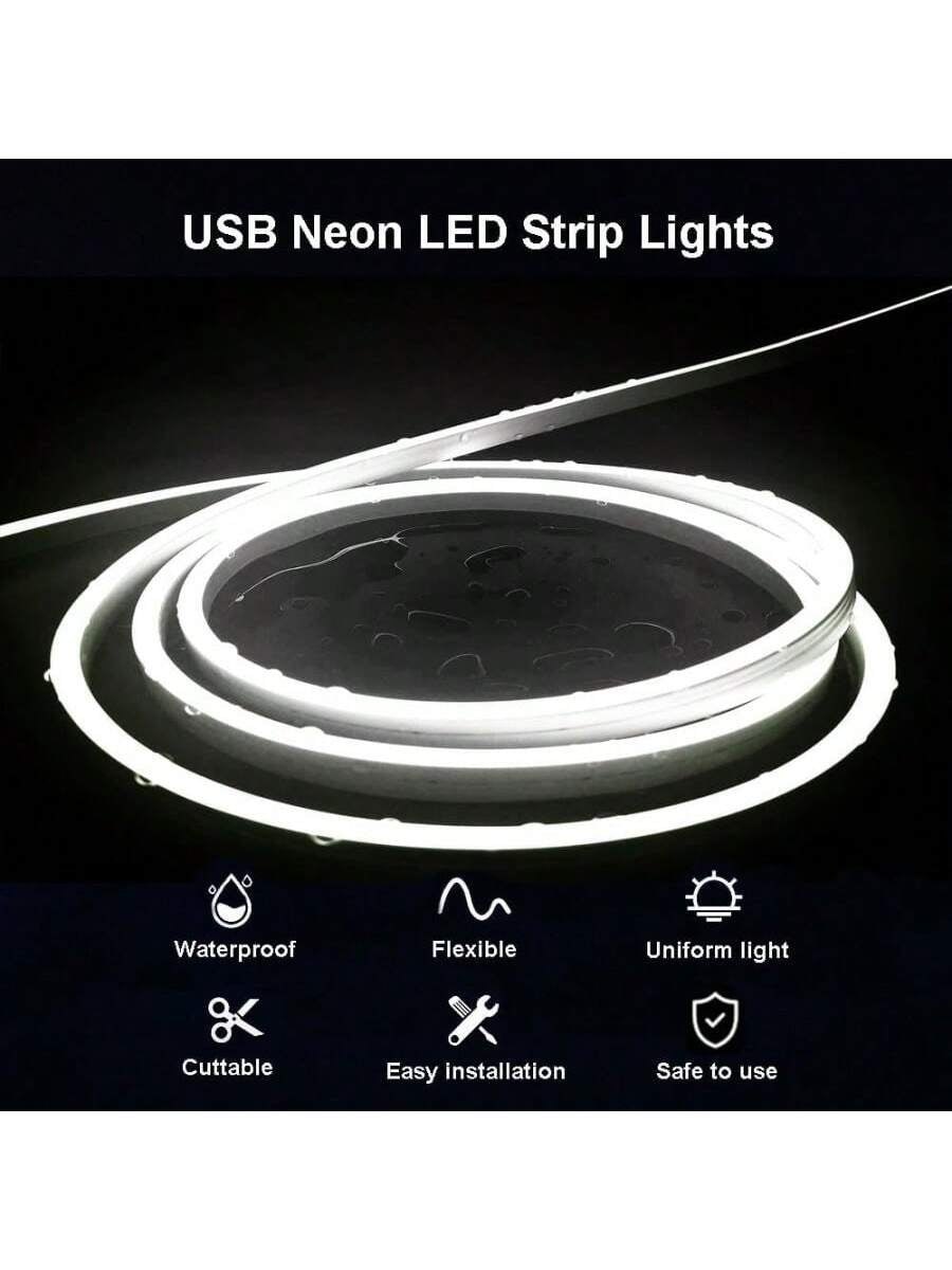 1Pc 5V Neon Flex Led Strip Light, 120 Smd2835 Led Waterproof Neon Rope Light, Ideal for Indoor or Outdoor Decoration, White