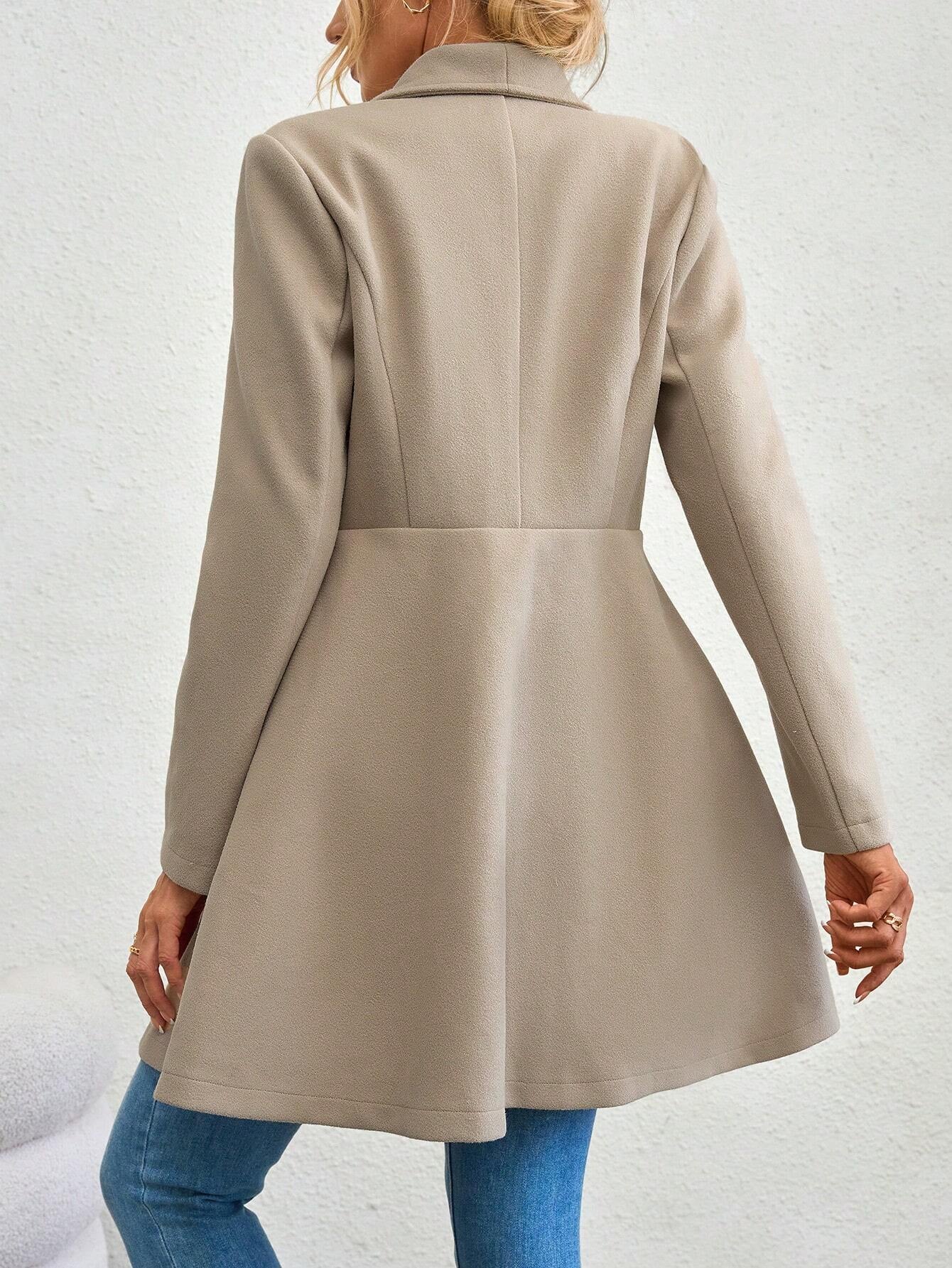 Flirla Waterfall Collar Double Button Overcoat