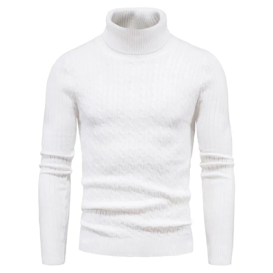 Men's Slim Fit Turtleneck Sweater - Solid Color Knitted Pullover for Autumn and Winter