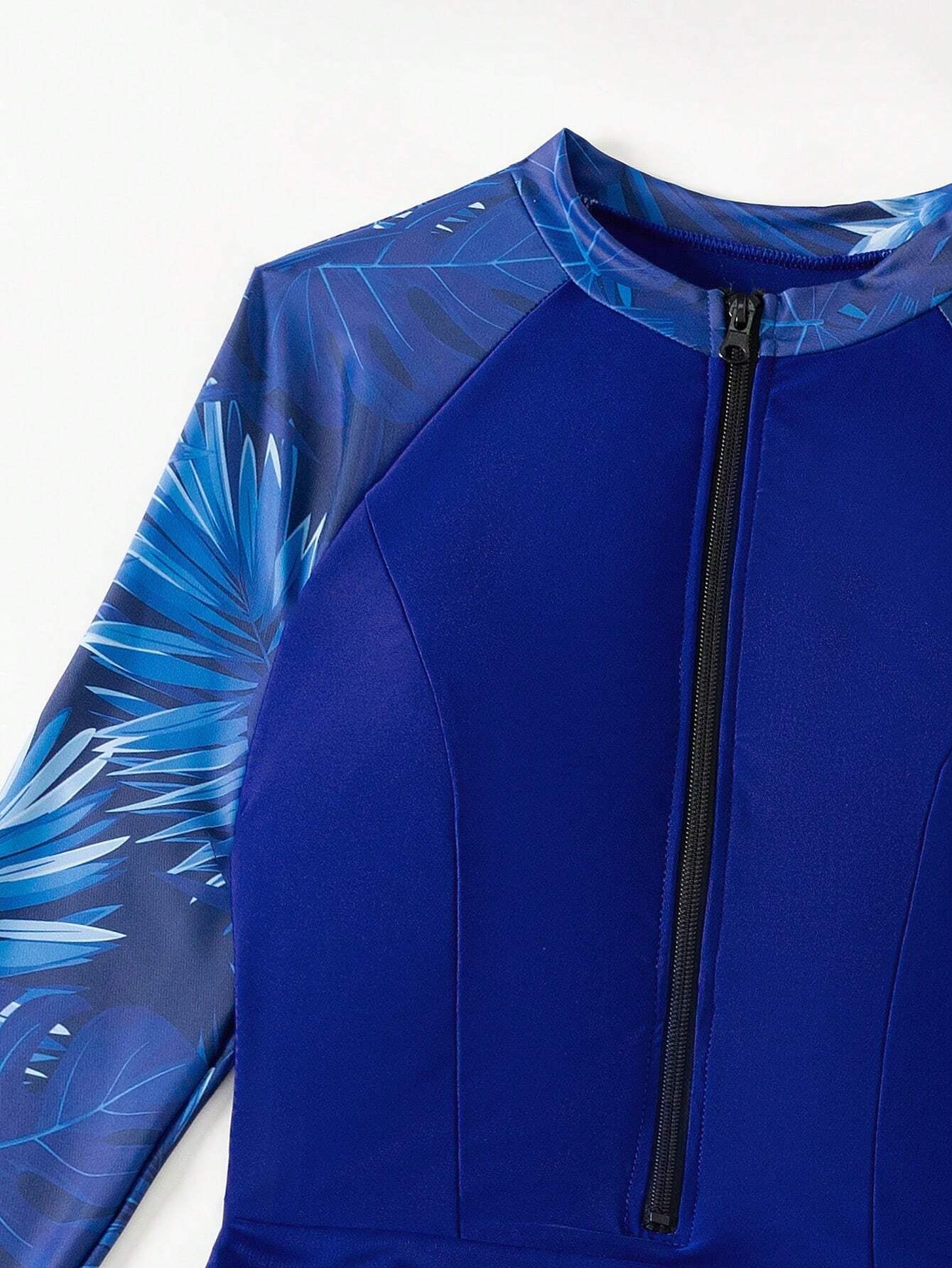 Swim Mulvari Women Summer Beach Contrast Tropical Print Holiday Long Sleeve Burkini Set Arabic Clothing