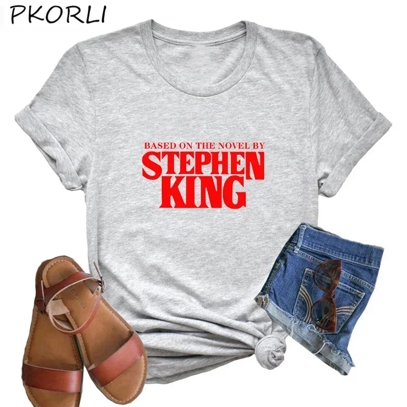 Based on A Novel By Stephen King T Shirt Women Harajuku Retro Clothing Tumblr Horror T-Shirt Funny Letter Print Cotton Tee Shirt