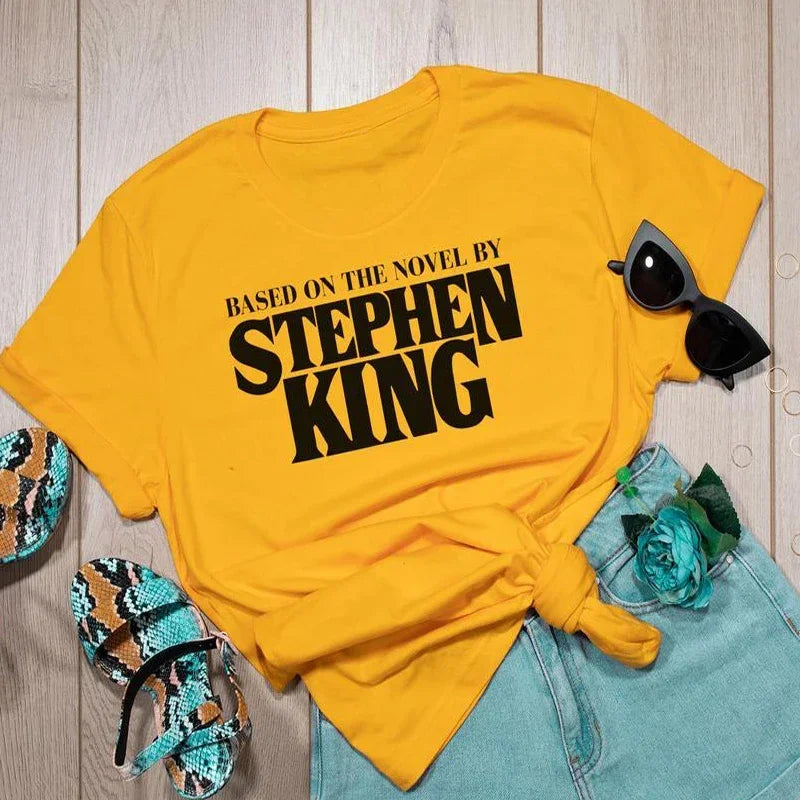 Based on A Novel By Stephen King T Shirt Women Harajuku Retro Clothing Tumblr Horror T-Shirt Funny Letter Print Cotton Tee Shirt