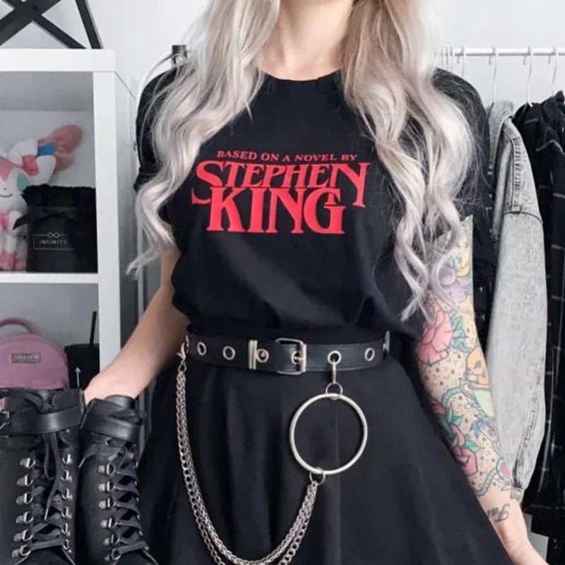 Based on A Novel By Stephen King T Shirt Women Harajuku Retro Clothing Tumblr Horror T-Shirt Funny Letter Print Cotton Tee Shirt