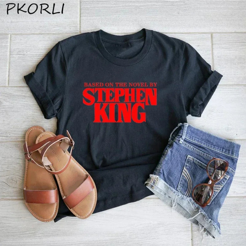 Based on A Novel By Stephen King T Shirt Women Harajuku Retro Clothing Tumblr Horror T-Shirt Funny Letter Print Cotton Tee Shirt