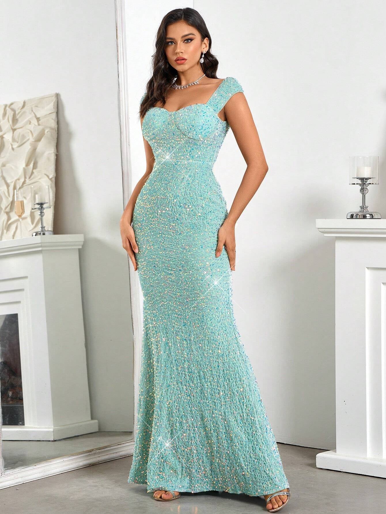 Belle Sequin High Waisted Vest Dress, Long Dress, Fish Tail Elegant Women'S Dress Wedding Guest Summer Maxi Women Dresses for Holiday Party Clothes