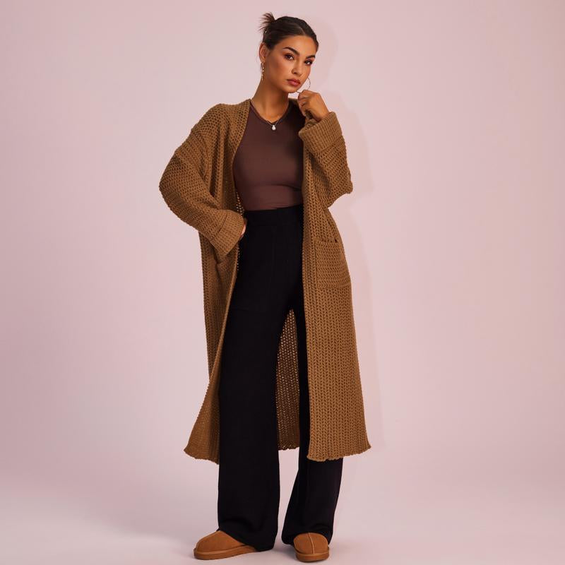 Joyfunear Women'S Autumn and Winter Knitted Long Sleeved Hoodie Casual Home Cardigan Long Sweater with Pockets