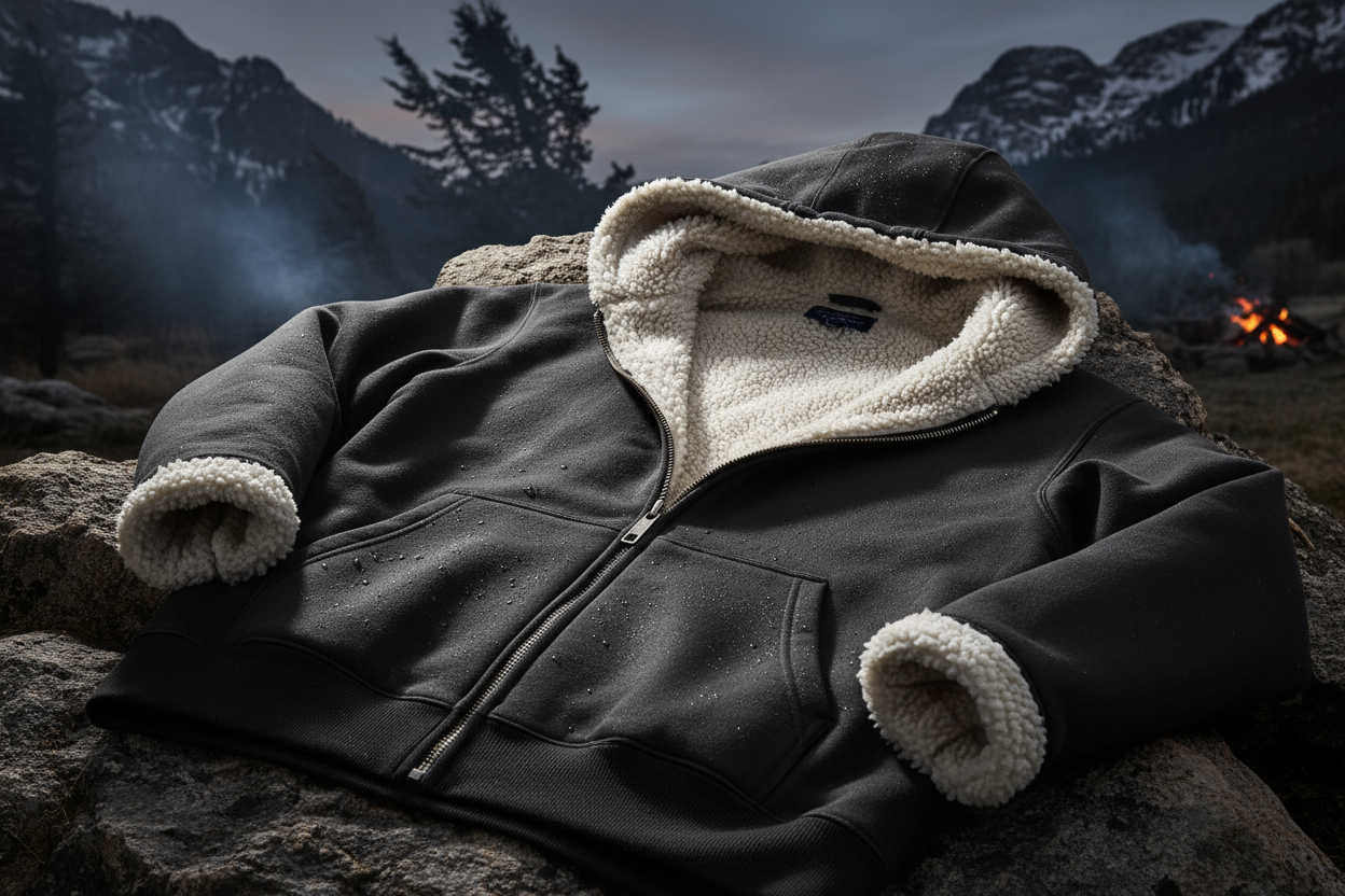Stay warm without sacrificing edge. This men's plus size sherpa-lined zip-up hoodie combines rugged comfort with bold style, featuring a plush interior that traps heat and a structured exterior that commands attention. The full zip design gives you total control—wear it open for attitude or zipped up for serious warmth. Built for bigger frames with room to move, it's the kind of piece that works as hard as you do, whether you're layering up or making a statement on its own.